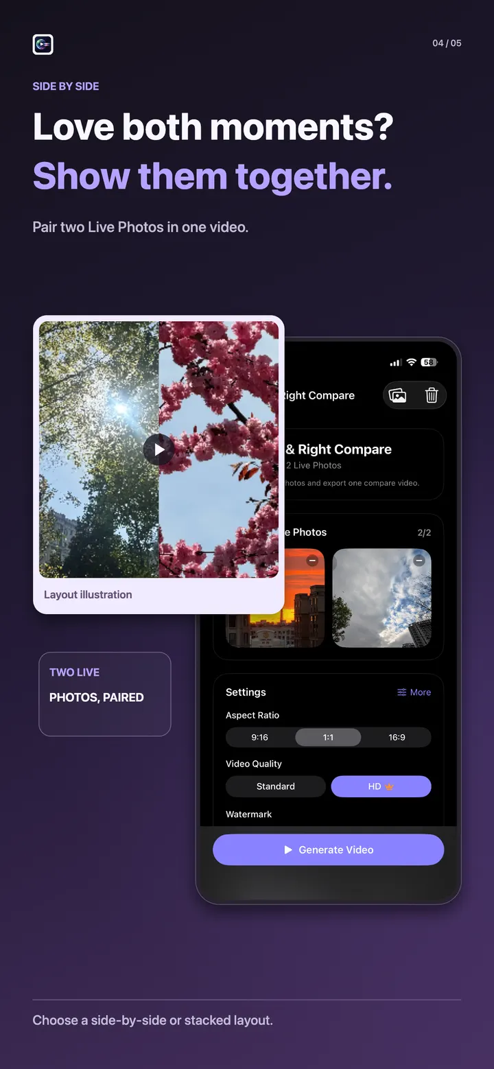 Side-by-side Live Photo layout illustration with comparison controls
