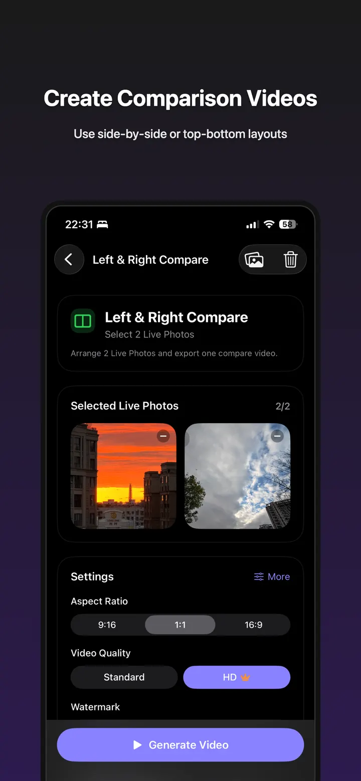 Creating a comparison video in LiveCollage