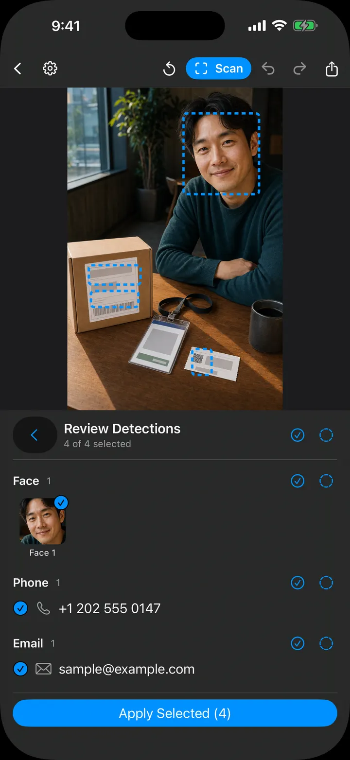 Reviewing sensitive information detected in a photo