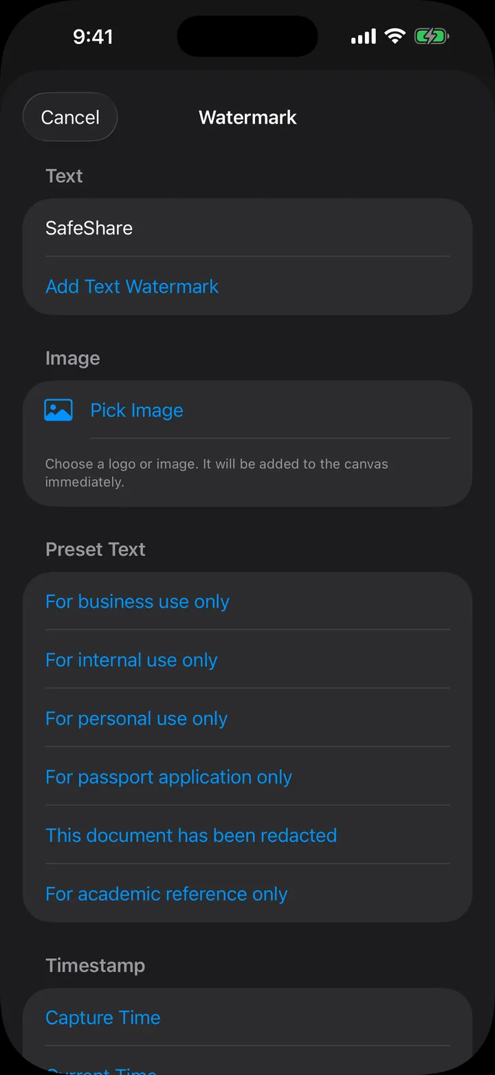 Adding a privacy watermark to a photo in SafeShare